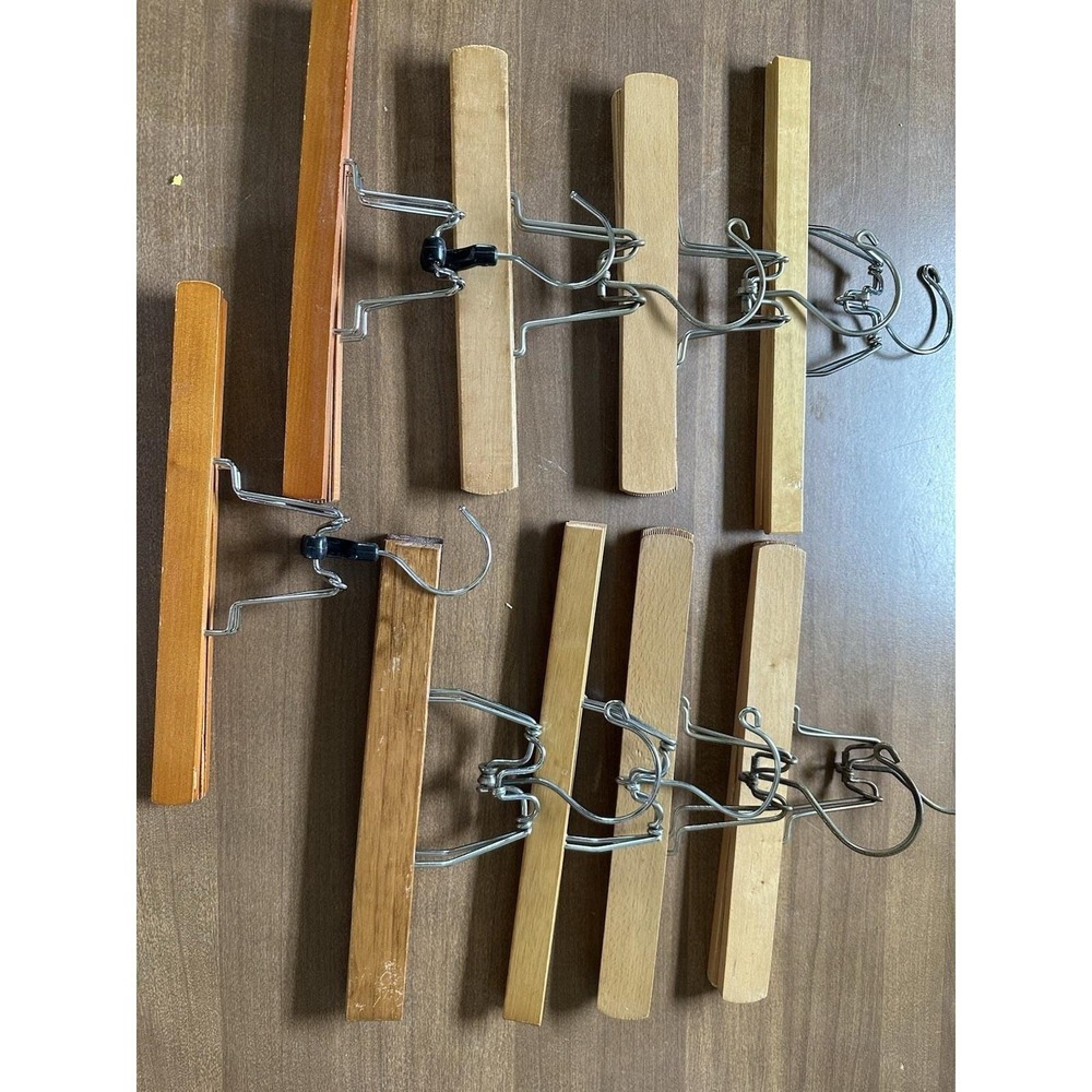 Set of 9 Wooden Pants Hangers Unmarked for Bottoms/Skirts